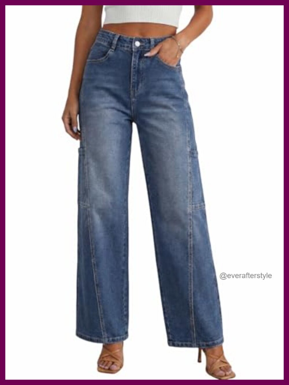 High Waisted Baggy Wide Leg Cargo Jeans Loose Fit Denim Pants with Pockets
